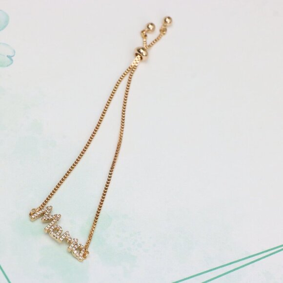 Rose Gold ""Mama"" Adjustable Bracelet with Sparkling CZ Accents, XPAB0626 - Picture 3 of 12